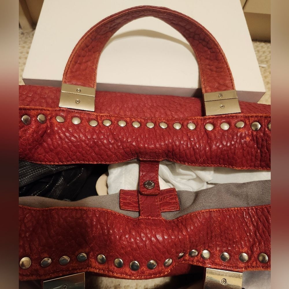 Zadig & Voltaire Red Pebbled Leather Silver Rock Stud Trim Handbag/Tote Ret.$695 - Picture 10 of 15